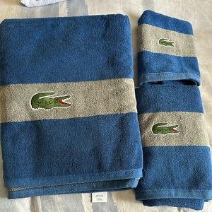 Lacoste bath towel, hand towel, and washcloth set royal blue gray brand new